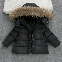 2-6 Years Autumn Winter Boys Jacket Warm Fur Collar Fashion Baby Girls Coat Hooded Zipper Outerwear Birthday Gift Kids Clothes