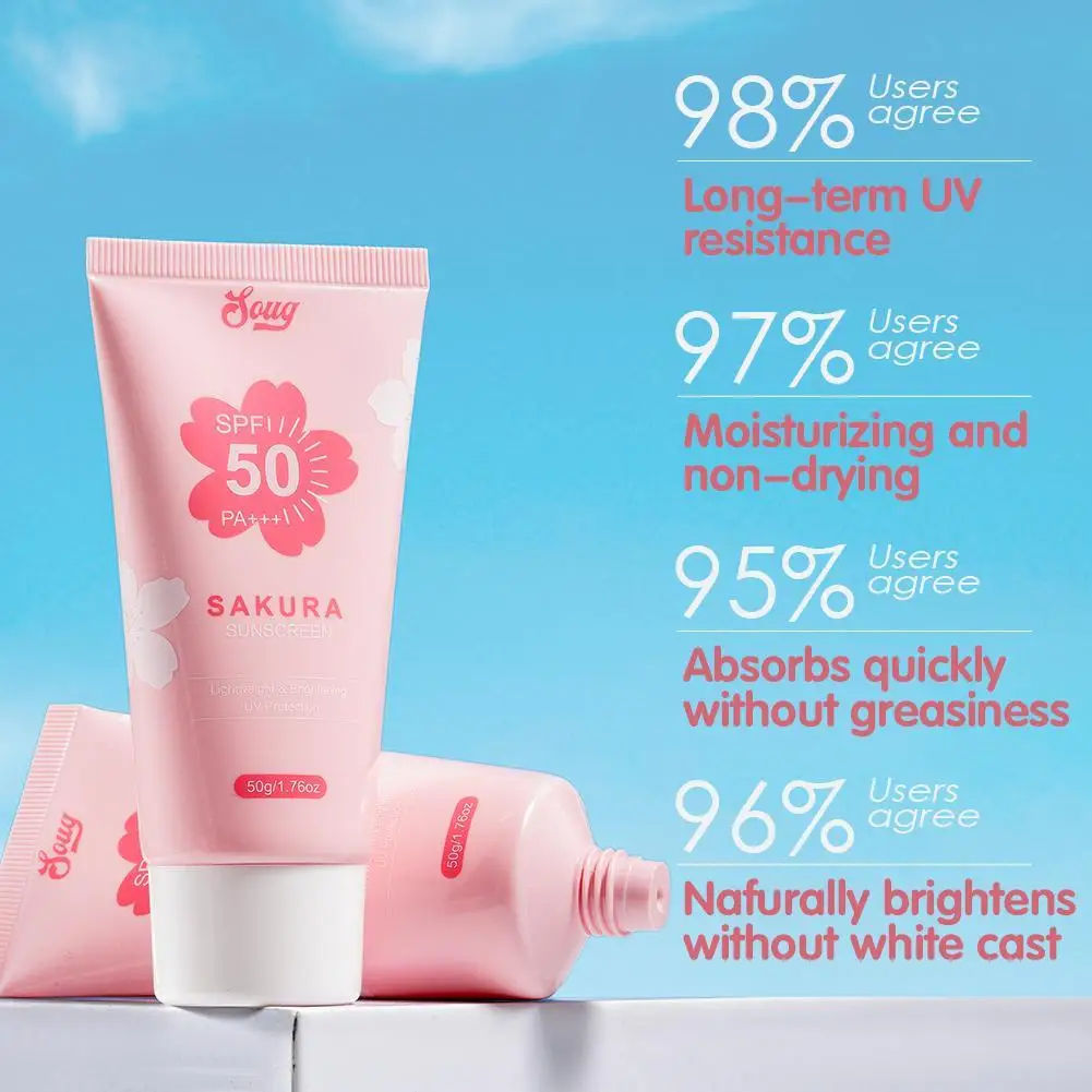 SPF 50 Sakura Sunscreen For Face Body Neck Solar Blocker Long-Lasting Sun Block Refreshing Non-greasy Facial Sun Cream