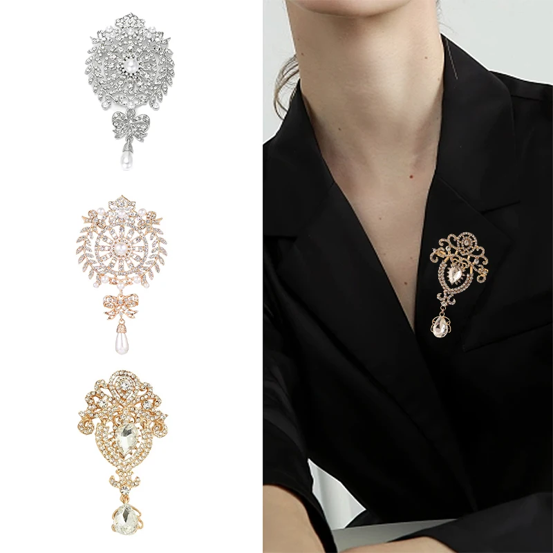 Fashion Teardrop Brooch Large Flower Bridal Brooch Party Banquet Wedding Pin Jewelry