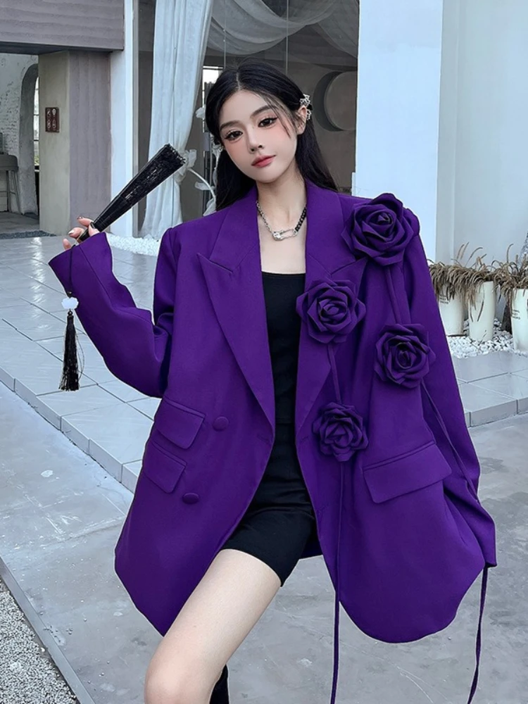 Missuoo 2026 سترة نسائية جديدة كبيرة الحجم على الموضة سترة ذات طية صدر السترة ثلاثية الأبعاد مزينة بالزهور ملابس خارجية عصرية أنيقة للنساء #2