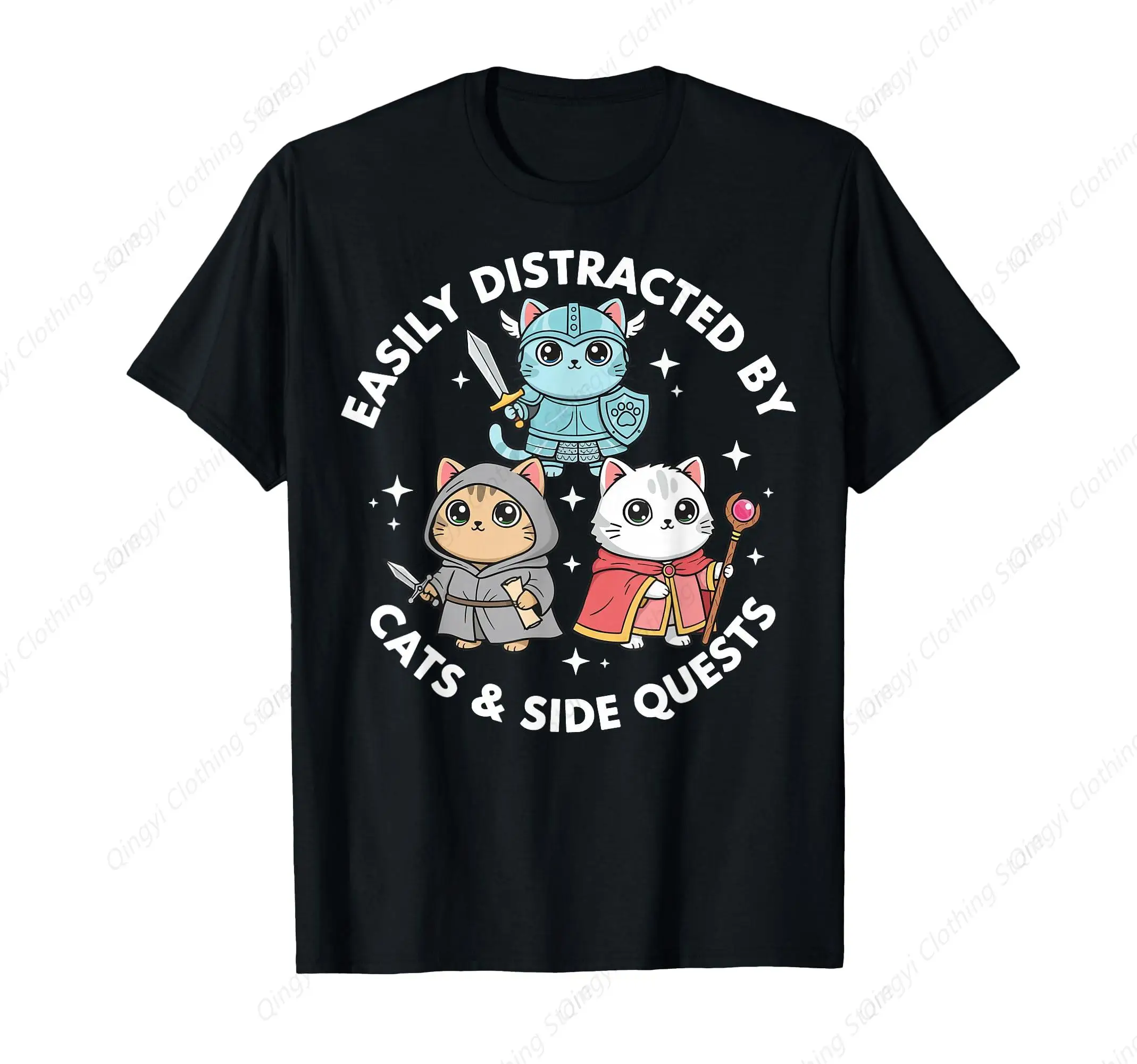 

Easily Distracted by Cats Side Quests Role-Playing Fantasy T-Shirt