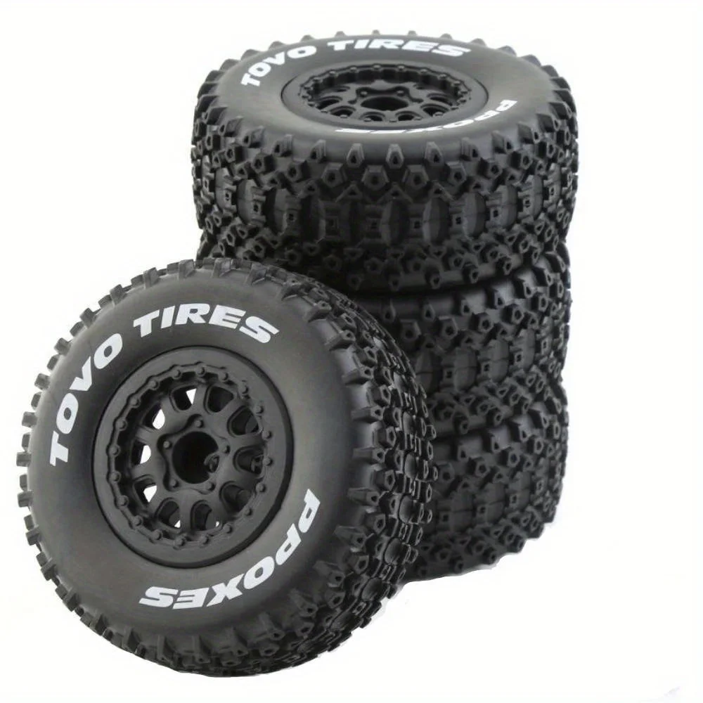 GLOBACT RC สั้นยางรถบรรทุก All Terrain สําหรับ 1/10 TRAXXAS Slash 4X4 HuanQi 727 ARRMA SENTON 3S Losi Ford Raptor Baja Rey (สีดํา)