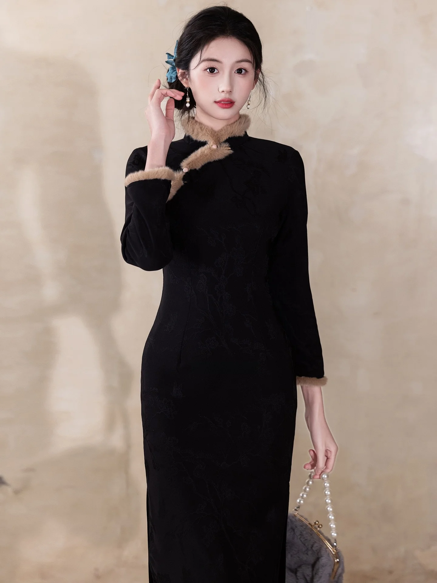 

Новая китайская зимняя утепленная юбка миди с воротником-стойкой для женщин, теплая, с длинным рукавом