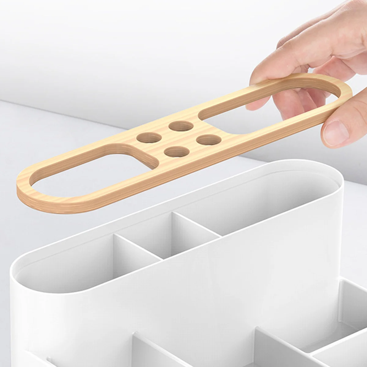 مقصورة حامل قلم سعة كبيرة منظم سطح المكتب لمكتب المدرسة صندوق تخزين الأدوات المكتبية Abs مادة الأخشاب مقاوم للماء #5