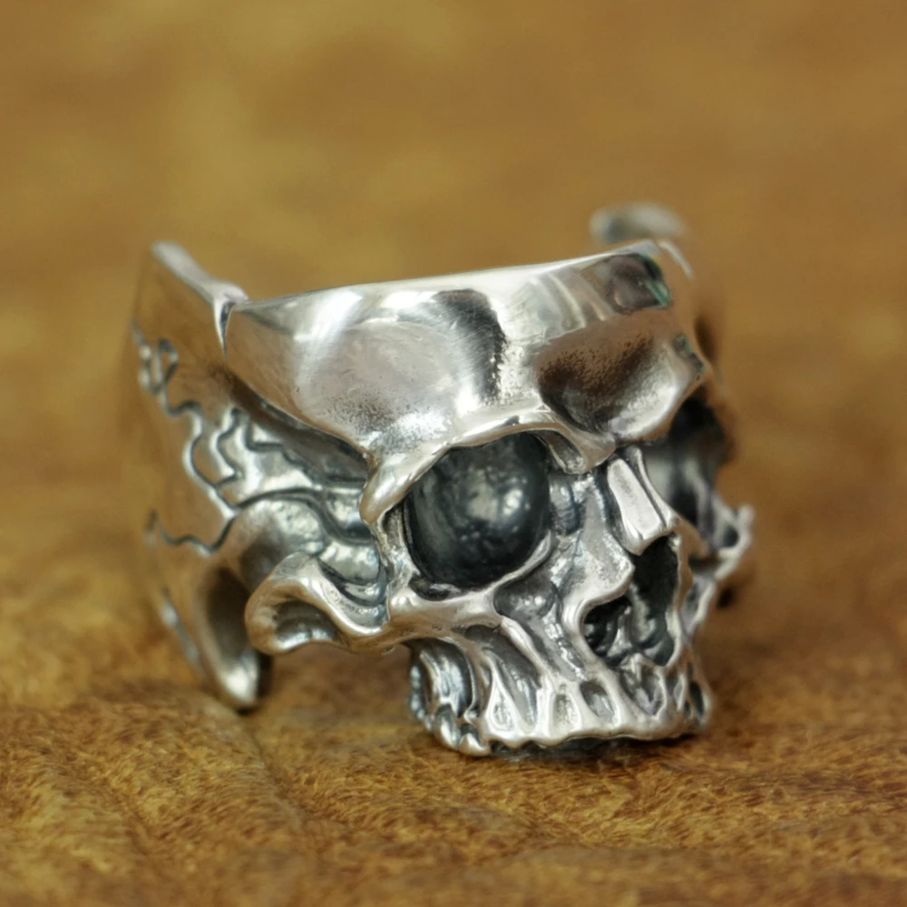 Head Open Twisted Skull 925 Sterling Silver Ring Biker Punk Jewelry TA186 US Size 7~15