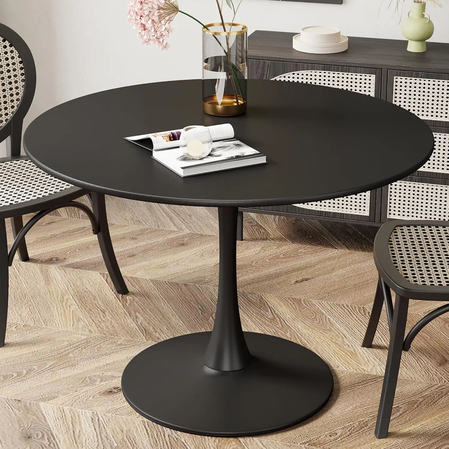 

Modern Round Dining Table, 42.1'' Tulip Table with MDF Table Top & Metal Pedestal Base for Dining Room Living Room, Customized