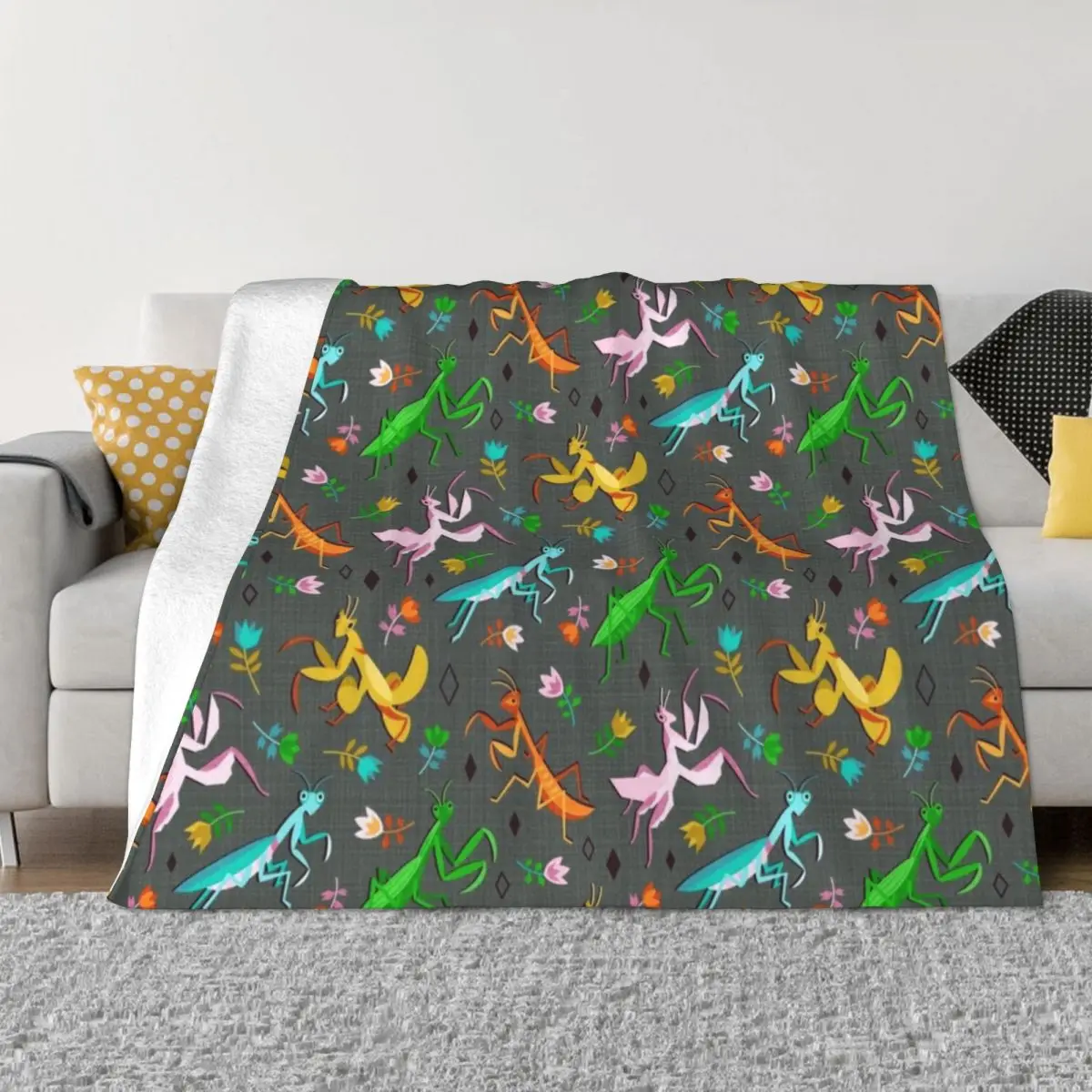 An Unordinary Array of Praying Mantises - Grey Throw Blanket Blankets Sofas Of Decoration christmas blanket