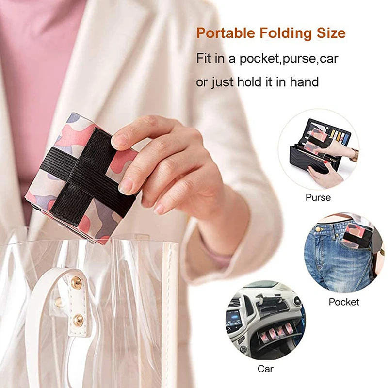 Reusable Foldable Shopping Bag Pink Waterproof Oxford Cloth Travel Beach Bag Supermarket Grocery Portable Storage Bag