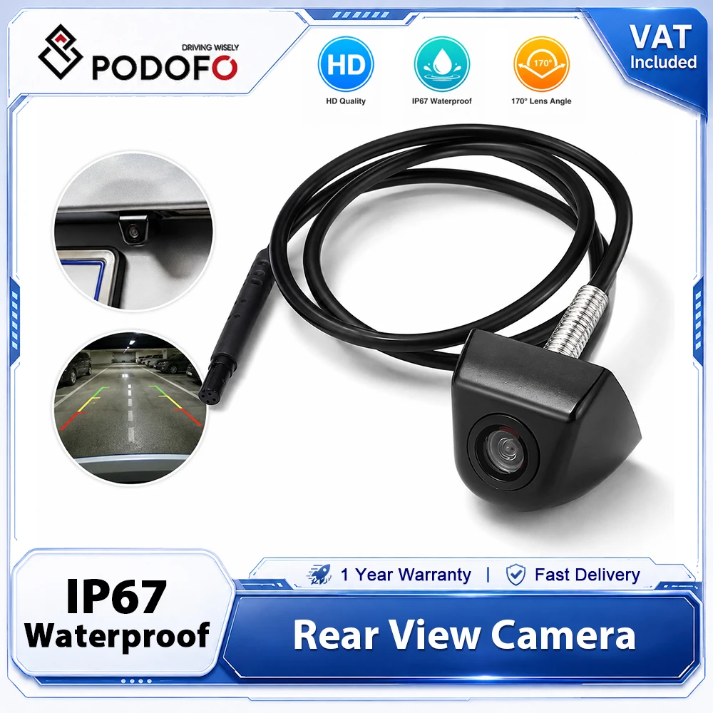 Podofo Auto-Rückfahrkamera 170 °   Weitwinkel Wasserdichte Nachtsicht-Rückfahrkamera HD 480TVL Mini Fahrzeug Universal Auto LKW Wohnmobil Transporter CCD Schwarzer Schraubtyp PAL-System 12V