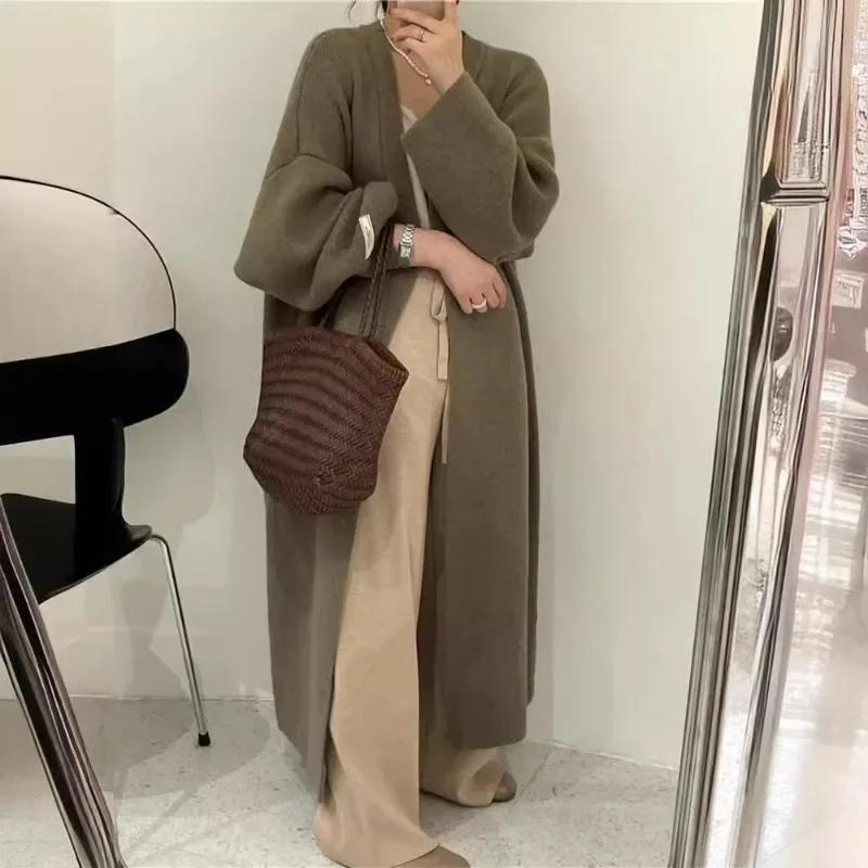 Lazy Style Long Sweater Jacket Women's Autumn and Winter Thickened Korean Version of Loose Long-Sleeved Knit Cardigan