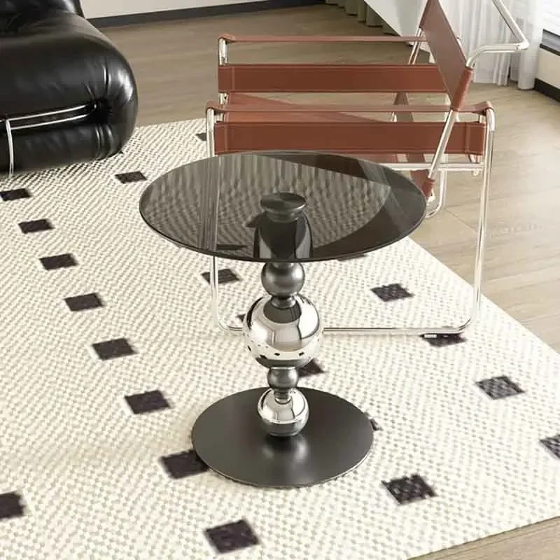 Mesa  centro creativa  vidrio, mesa  té redonda  acero inoxidable, mesa auxiliar para sofá  sala  estar, escritorio