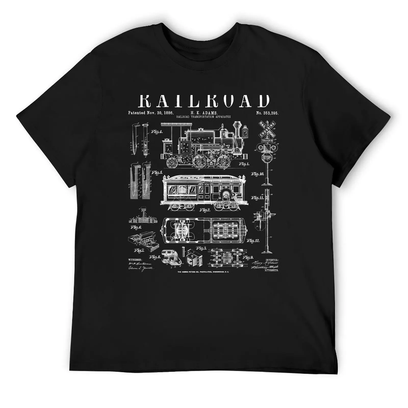 Railroad Railway Steam Locomotive Train Vintage Patent Print T-Shirt sweat vintage clothes aesthetic clothes clothing for men