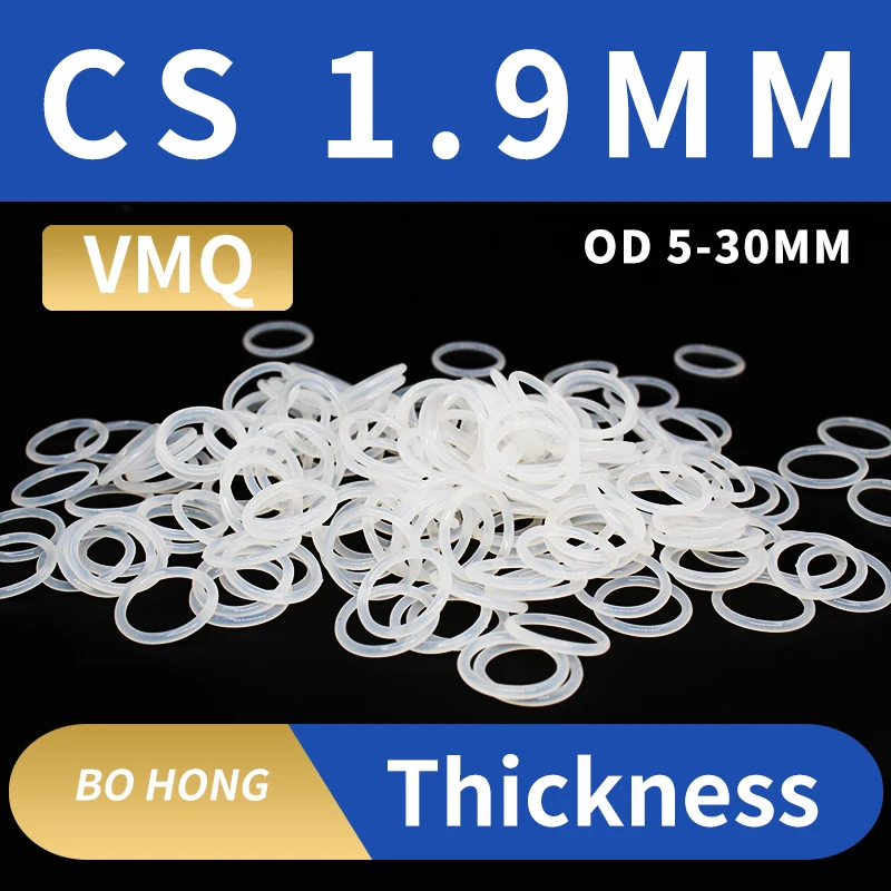 CS1.9mm White VMQ OD5-30mm silicon Rubber O-rings Seals Gasket Washer temperature resistant Waterproof soft silicone ring