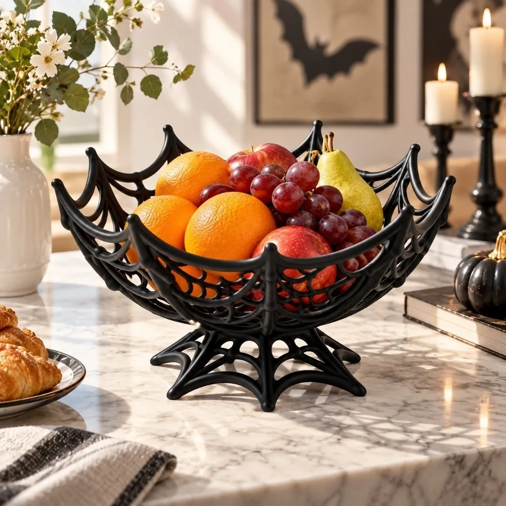 Hollow Out Halloween Spider Web Basket Creative Reusable Snacks Bowl Plastic Trick or Treat Decoration Candy Basket Kids Gift