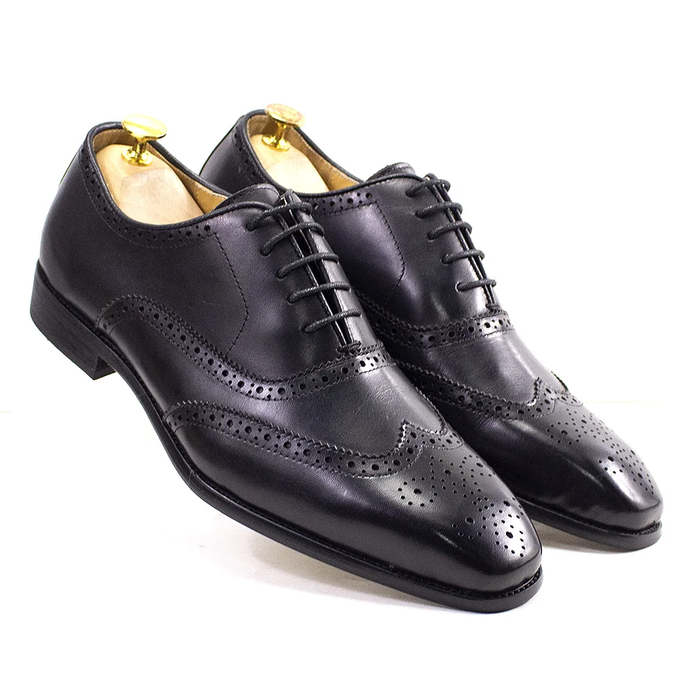 Chaussures Oxford faites à la main en cuir de veau véritable pour hommes, bout d\'aile, brogue, robe, classique, affaires, formelles, taille 7-12