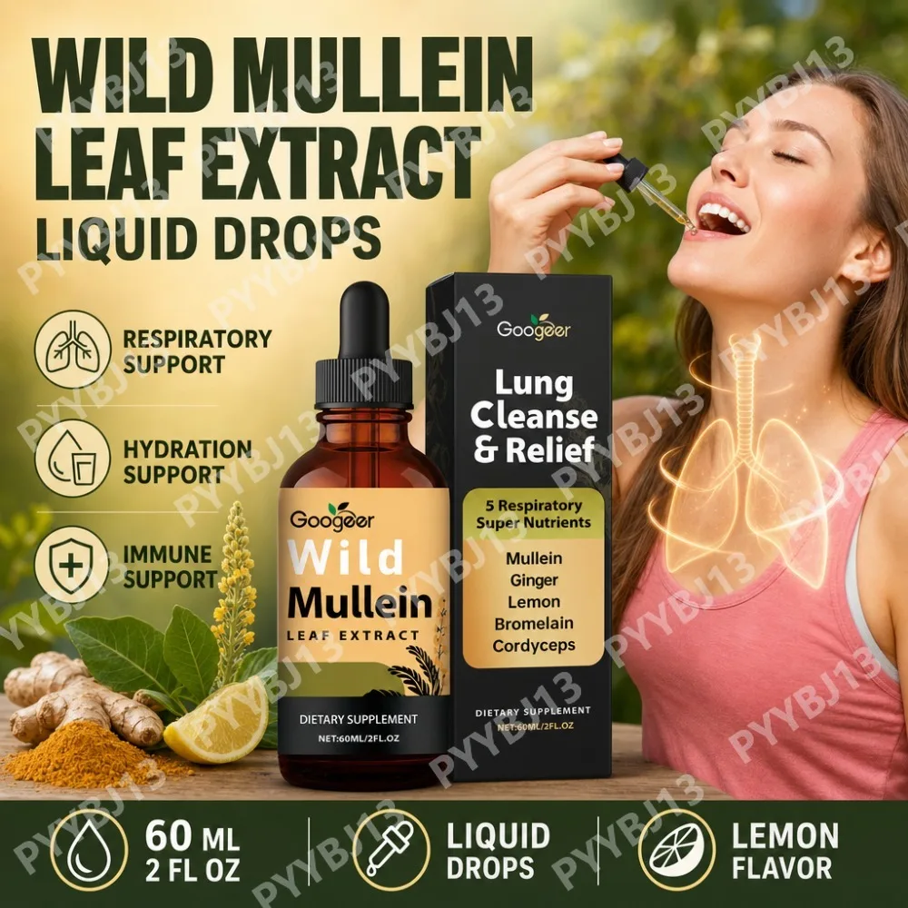 Googeer Respiratory Wellness Liquid Drops with Mullein Leaf Ginger Bromelain Lemon Peel and Cordyceps Daily Support 60 ml 30 Day