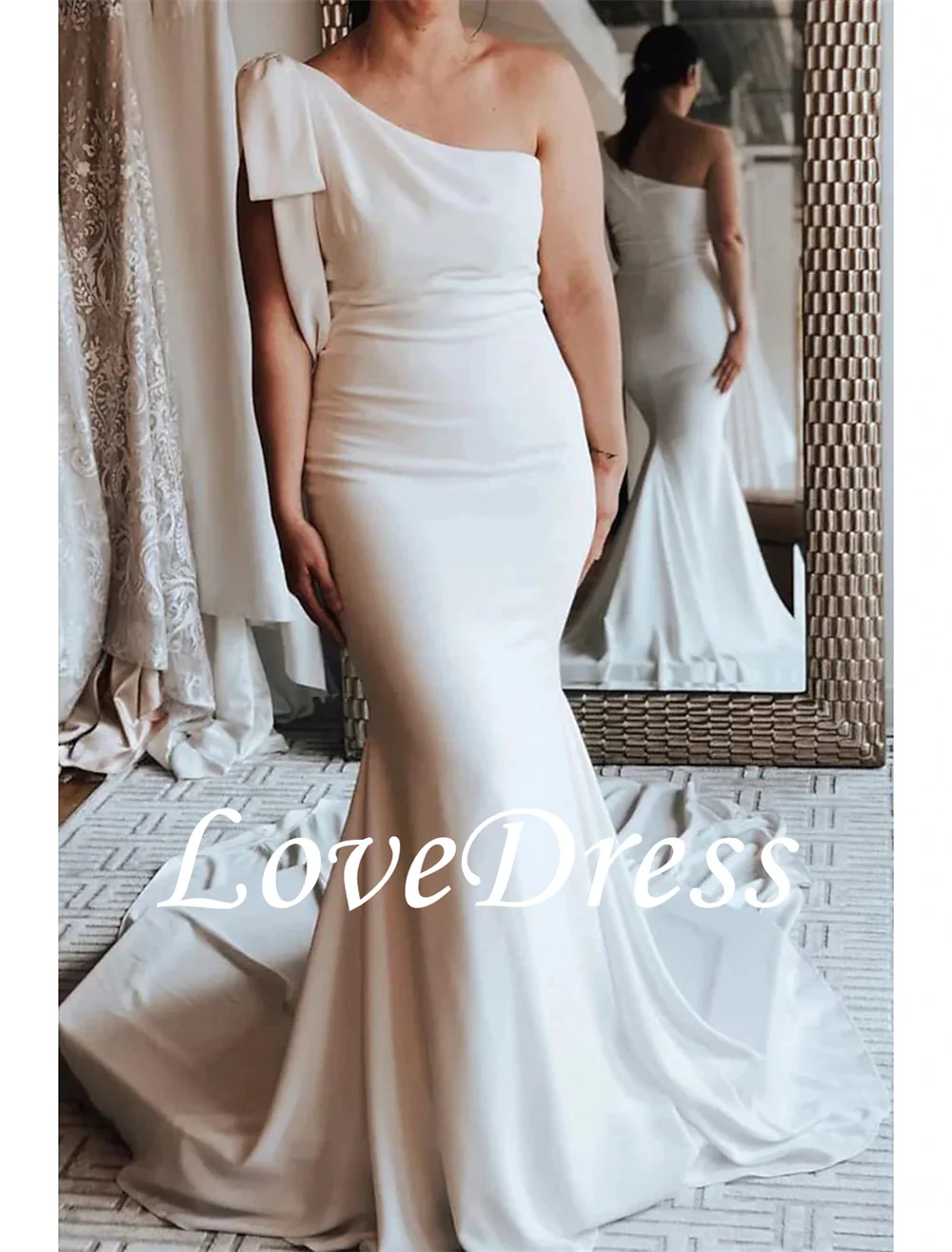 LoveDress Abiti da sposa eleganti a sirena con una spalla per le donne 2025 Abiti da sposa semplici senza maniche in spandex Robe personalizzati