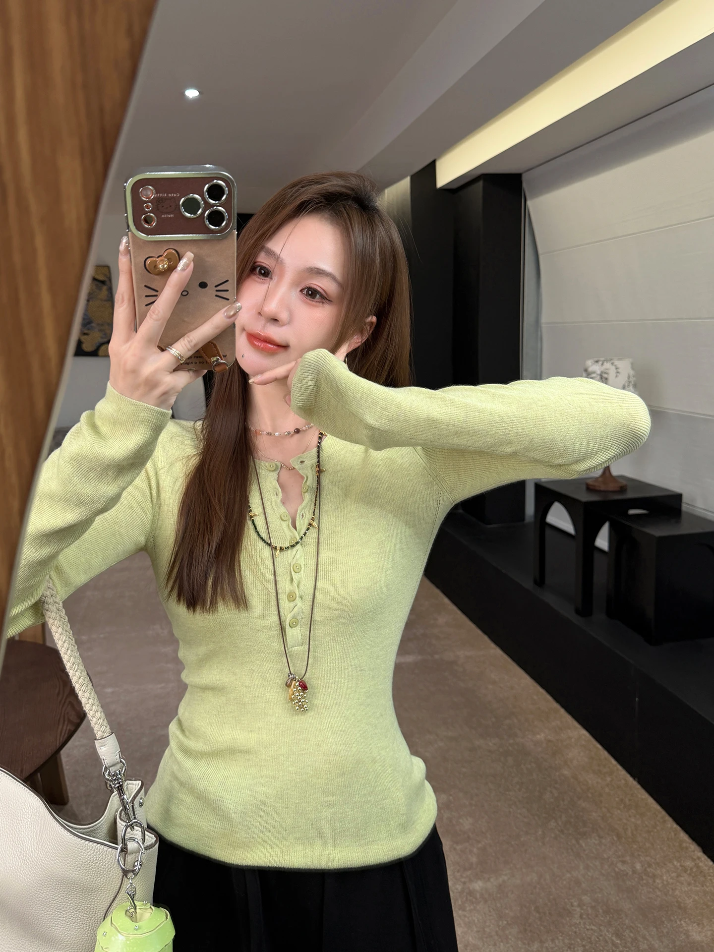 

een Knitted Sweater round Ne Slim Fit Button Sle Korean Version Commute Sle Women's Long Sve Knitwear