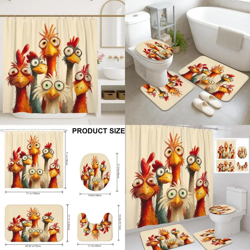 

Красочная занавеска для душа с рисунком курицы, весенний тематический декор для ванной комнаты, водонепроницаемый современный комплект ткани