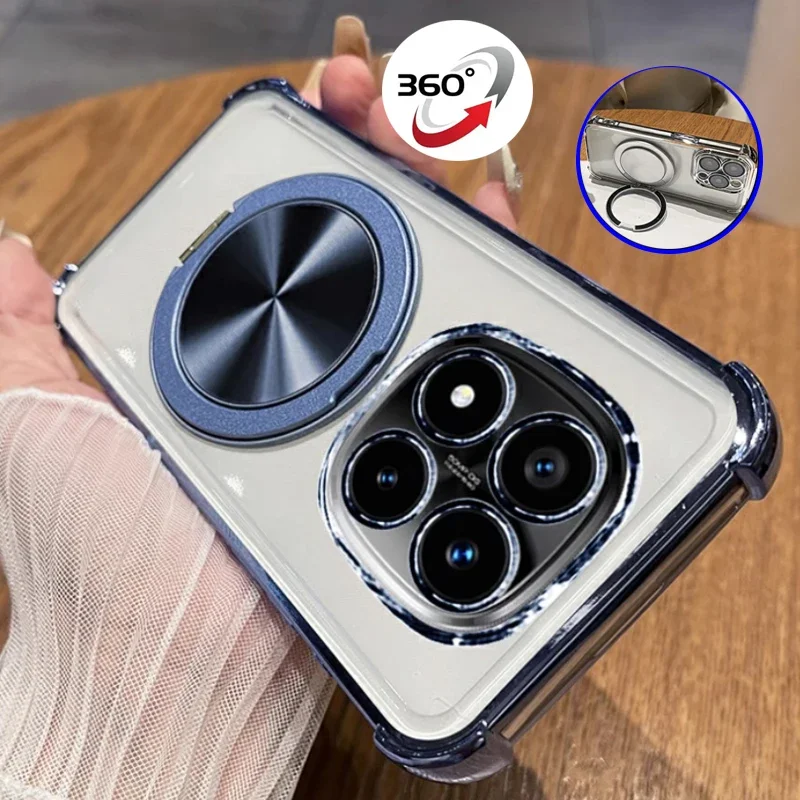 

For Infinix Smart 9 8 HD 7 Hot 50i 40i 30i 40 30 10 9 Play Note 40 Pro Plus 5G Case 360° Magnetic Holder Plating Silicone Cover