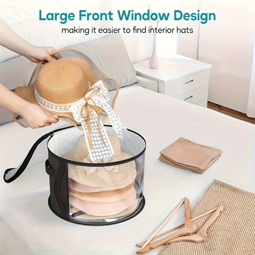 Oversized Hat Organizer Transparent Window Double Zipper Design Lightweight Storage for Beach Hats and Accessories