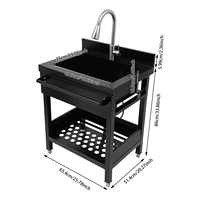 Floor Standing 201 Stainless Steel Kitchen Sink Single Bowl Kitchen Sink with Faucet Storage Shelf Towel Rack 65.5*51.5*86cm