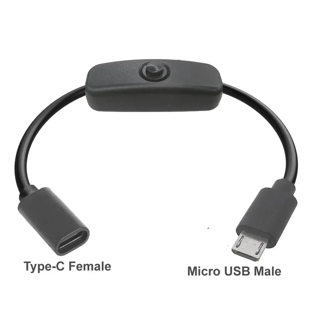 2-in-1-USB-Typ-C-Verlängerungskabel mit Ein-/Aus-Schalter-Taste, USB-C PD auf Micro-USB/DC, 5,5 x 2,1 mm, Netzkabel, 5 V, universell Typ C