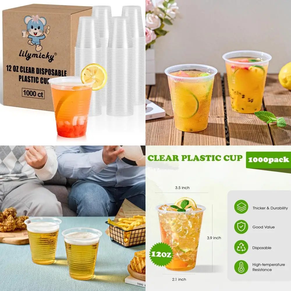 

Одноразовые прозрачные пластиковые стаканчики на 12 унций — упаковка 1000 штук для вечеринок, пикников, барбекю и мероприятий