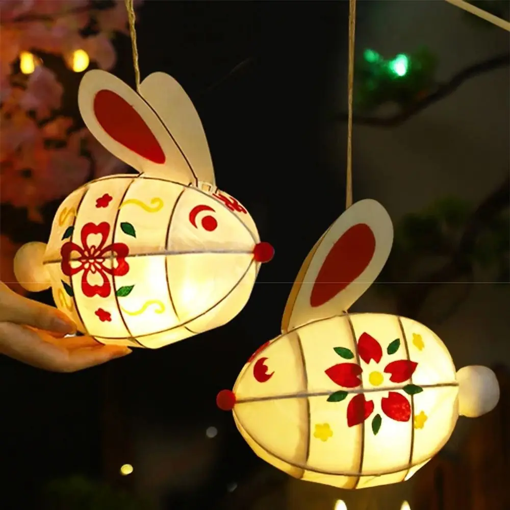 Chinese Style Handmade Mid-Autumn Festival Lantern Portable Durable Material Pack Hand-Held Glowing Rabbit Womb Lamp Party