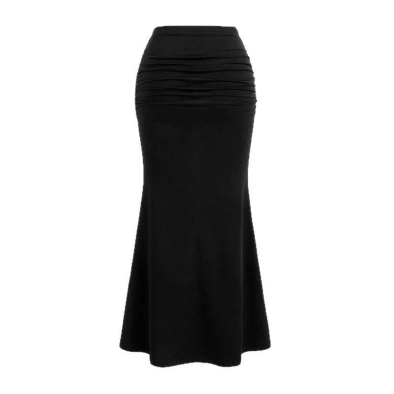 

American Sle High Waist Pleated Fi Tail f Skirt Slimming Long Dr Casual Polyester Fiber A-Line Skirt Ladies' Faion