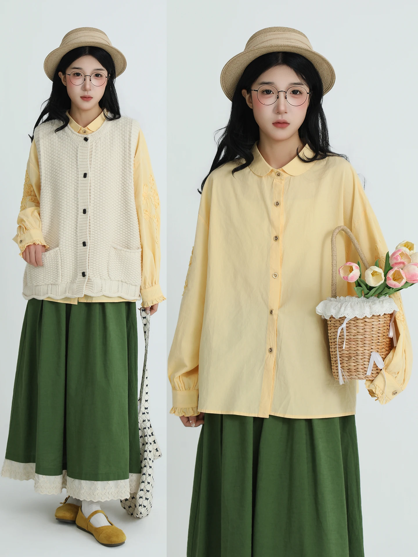 

Boeren Pure Color Splice Lace Shirt Women's Spring Style Artistic Sweet Anti-Aging Versatile Slimming Top Cotton Long Sleeve