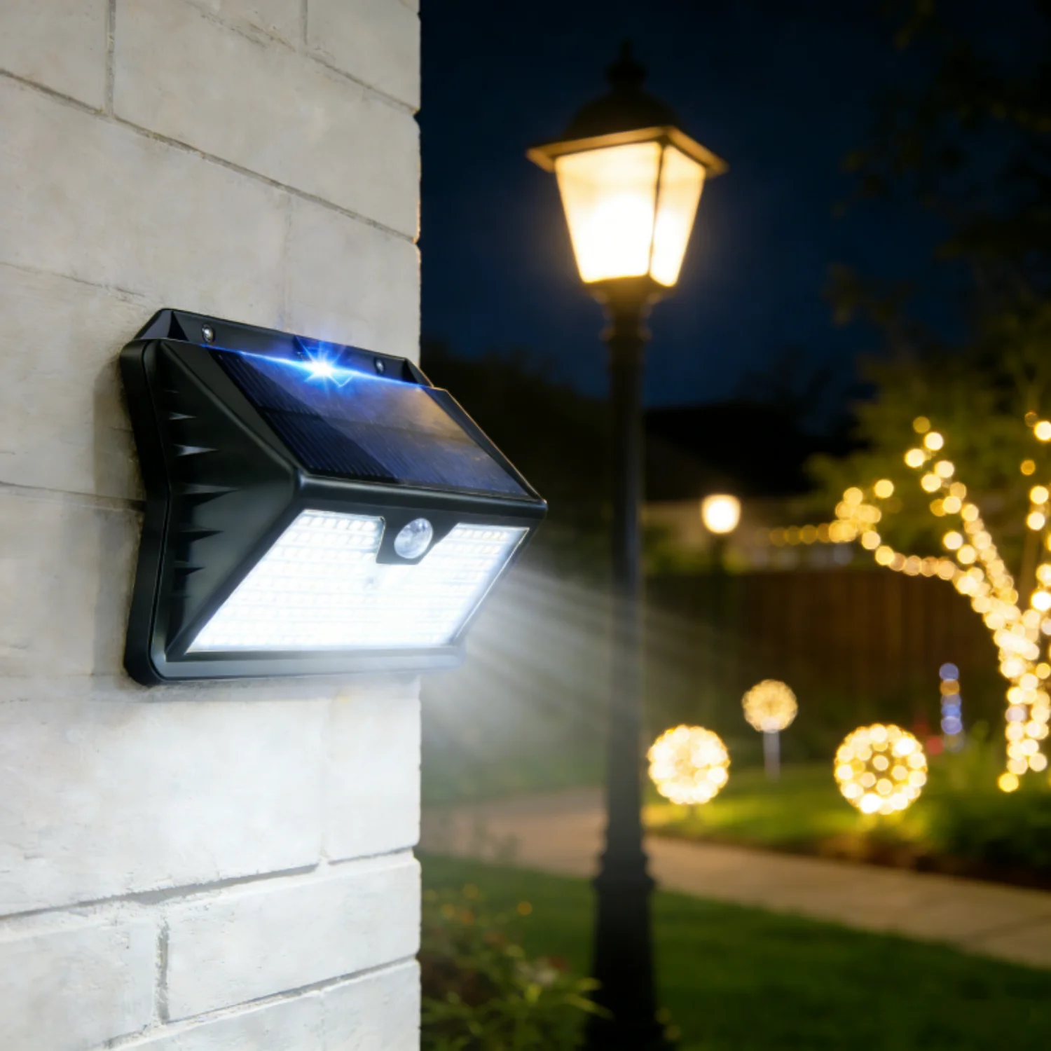 185 LED Solar Wall Light with PIR Motion Sensor, 3 Working Modes, IP65 Waterproof Outdoor Security Lamp for Garden Yard