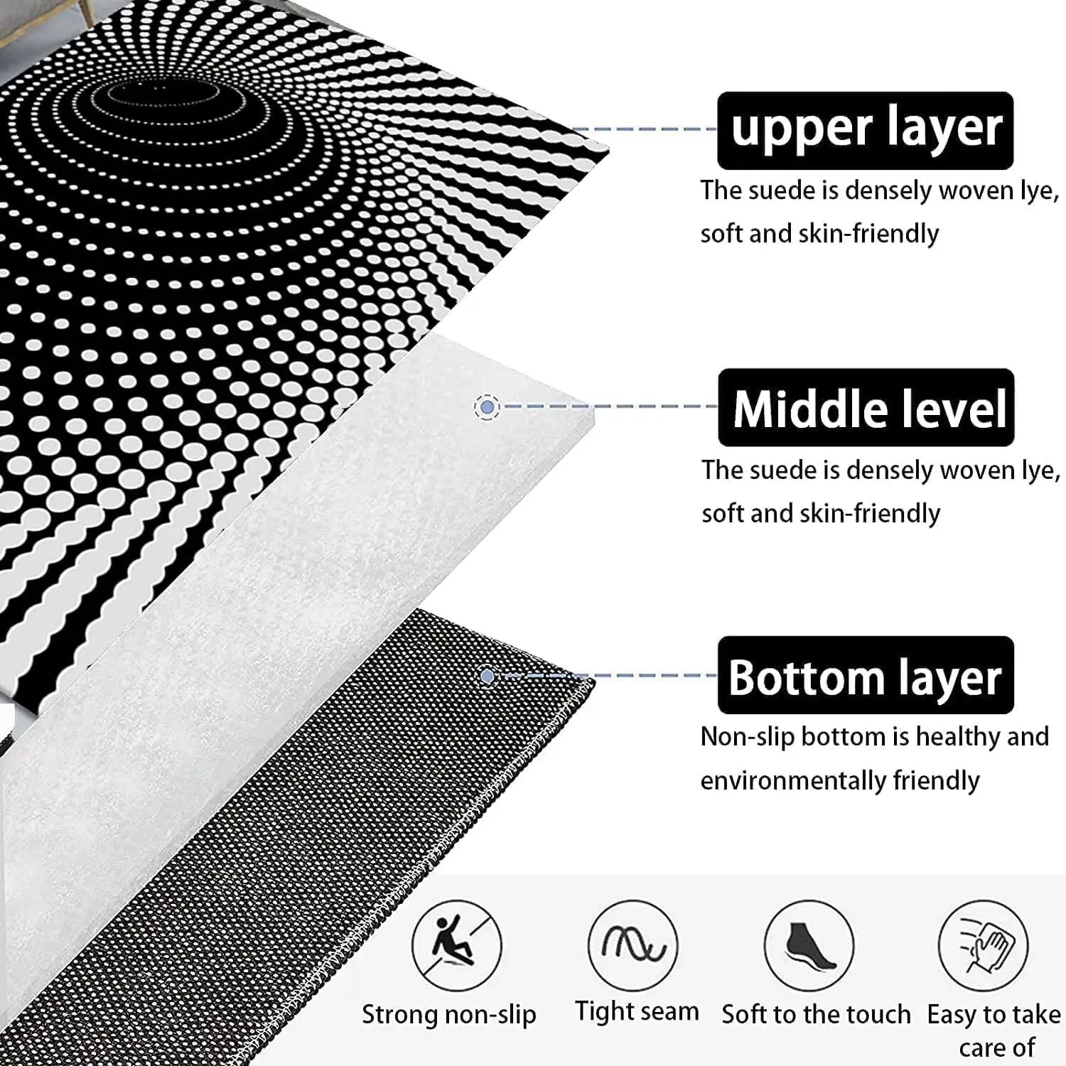 White Polka Dots Abstract Visual Pattern Rug Living Room Carpet Coffee Table Area Rug for Bedroom Children's Study Room Floor
