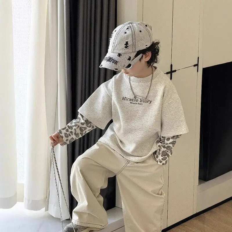 2026 Boys Long Sleeve T Shirt Autumn Spring Casual Cotton Kids Tops Children Fall Clothing
