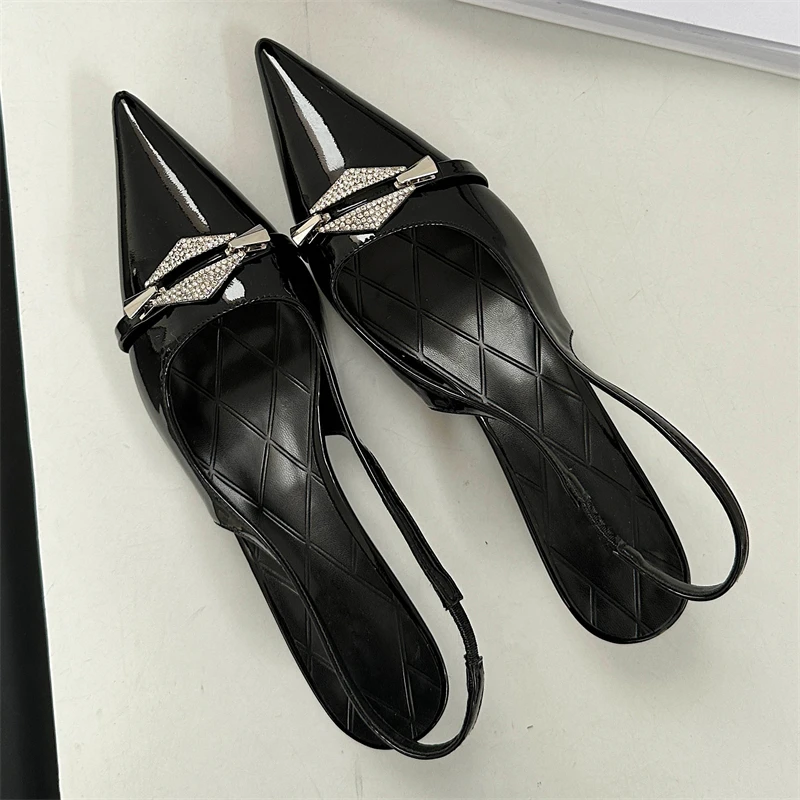 Aneikeh 2025 NEW Summer High Heels PU Crystal Bling Shoes For Women Pointed Toe Pumps Women Sandals Shallow Sewing Slip-On Black