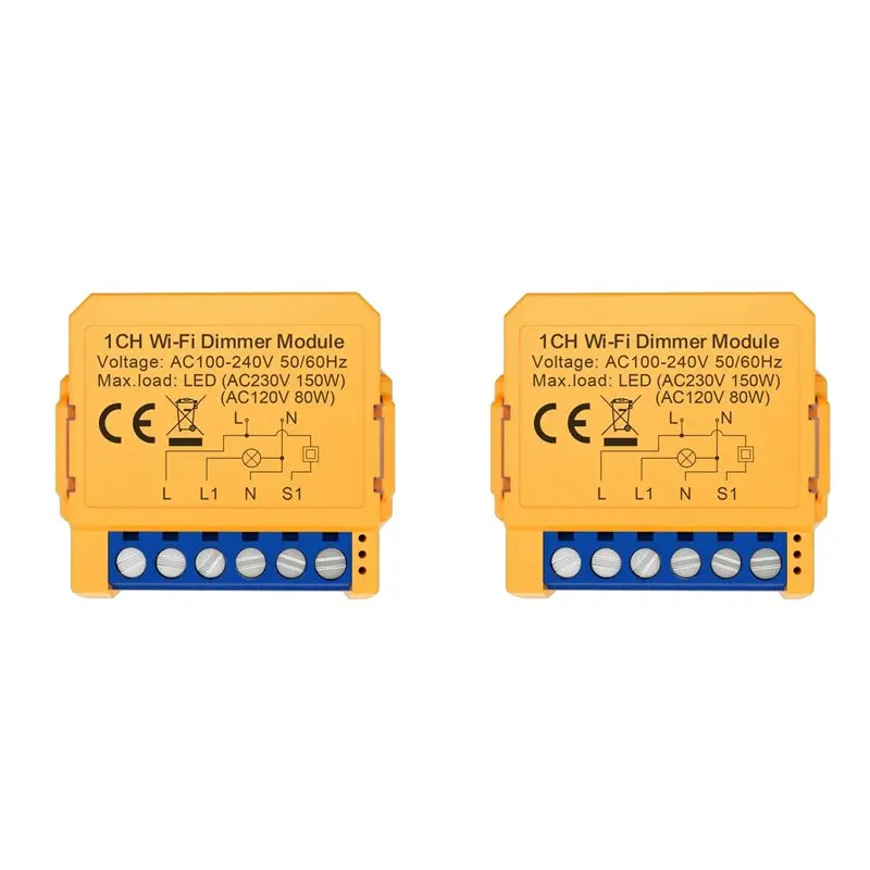 

B92B-2X Tuya Wifi Smart Dimmer Switch Module 1CH Control LED Lights Dimmable Switch Stepless Dimming+Voice Control