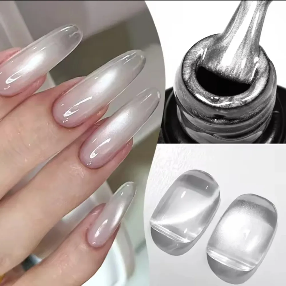 1-8 pièces TC Flow Light Vernis à ongles gel effet œil de chat blanc ultra brillant, gel UV à retirer par trempage, gel magnétique effet œil de chat miroir, fournitures pour ongles