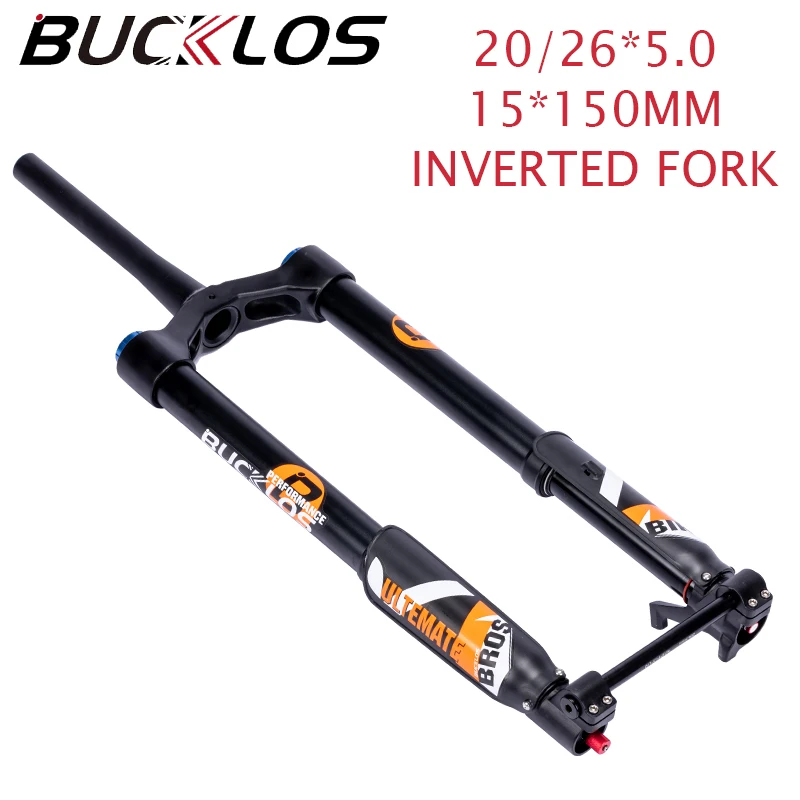 BUCKLOS 20inch 26inch Fat Bike Fork for 5.0 Tire Snow Beach Bike Fork Tapered Tube 15*150mm Thru Axle MTB Fork 140mm Travel