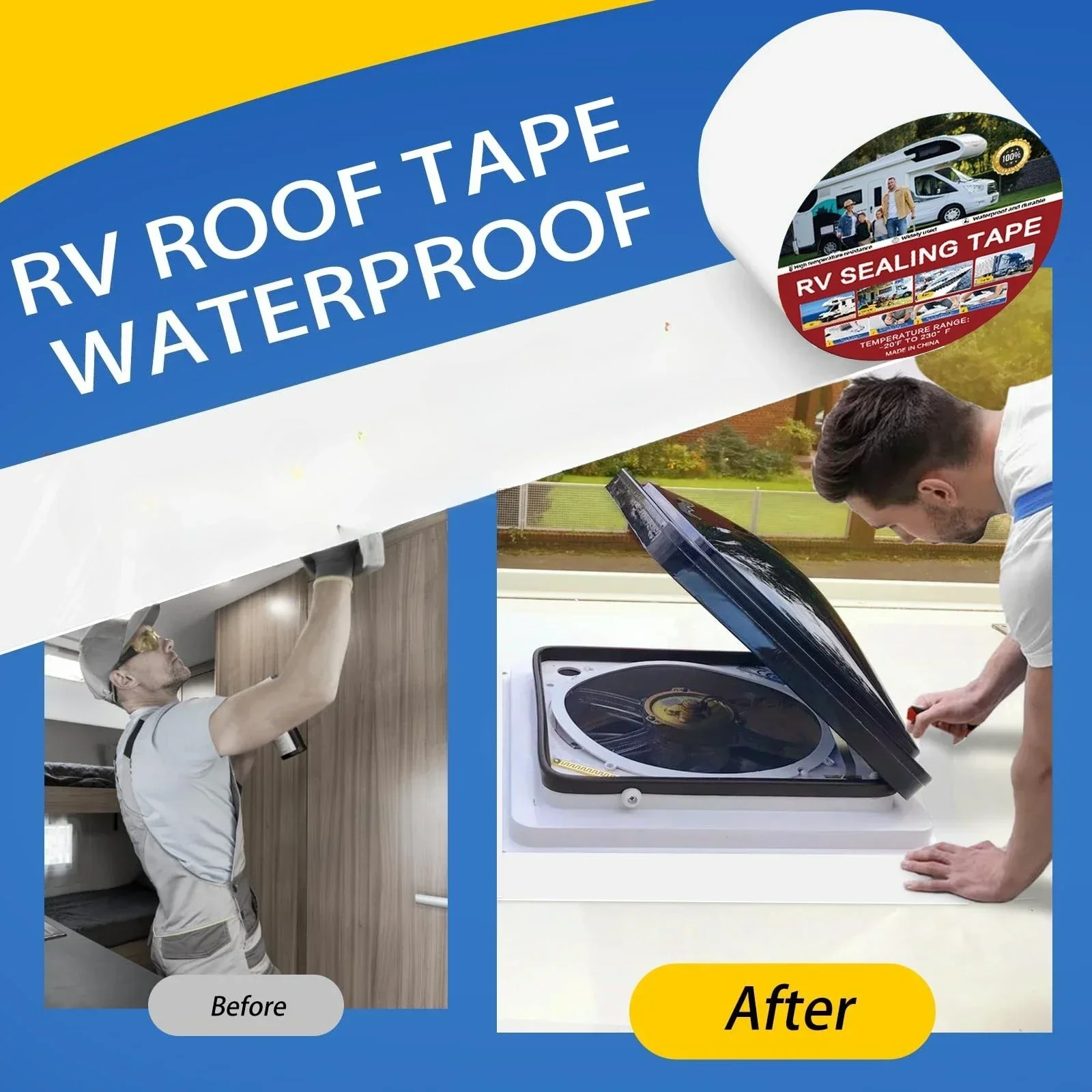 Professional White RV Roof Sealant Tape - Heavy Duty Waterproof Repair for Trailer Roof Leak, Solar Panel Systems, Camper, Boat