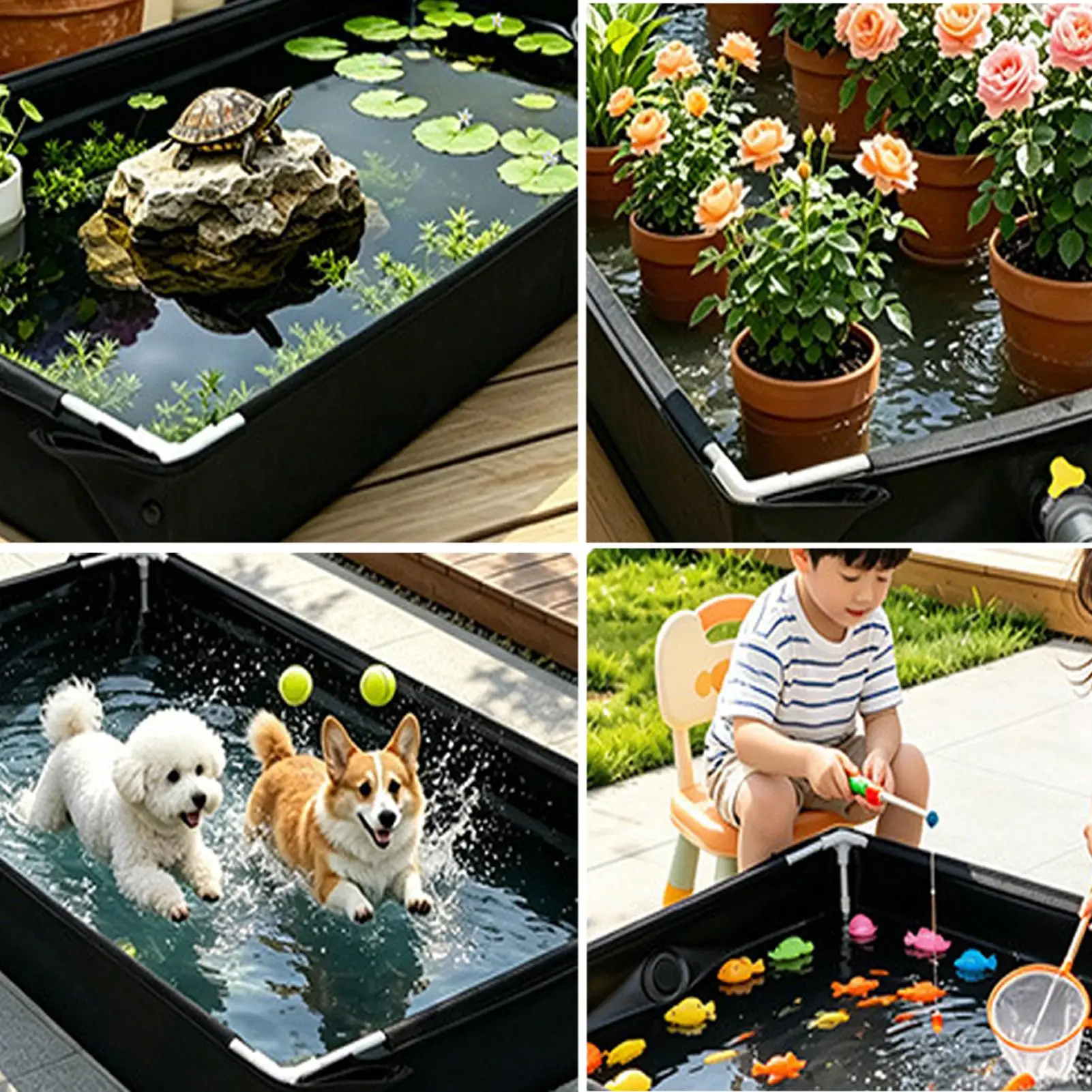 new Outdoor water play and sand pool, children's fishing bowl toy, educational play pool for kids, home stand angled pool view 5