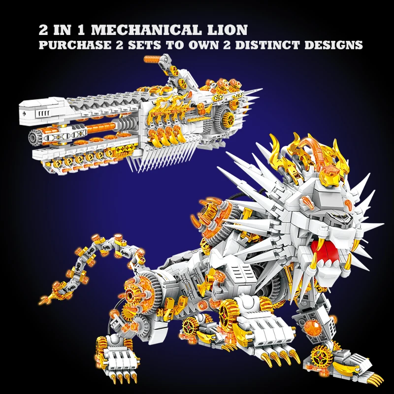 NEW Mechanical Lion MOC Building Bricks 3D Model Anime 2 IN 1 Mecha Dragon Blocks Children Toys Birthday Gifts For Adult Kid Boy