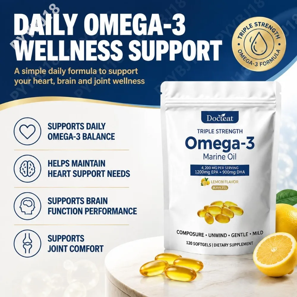 Docteat Omega-3 Fish Oil Softgels with 1200mg EPA & 900mg DHA  Supports Daily Heart Brain & Joint Health Balance 120 Softgels