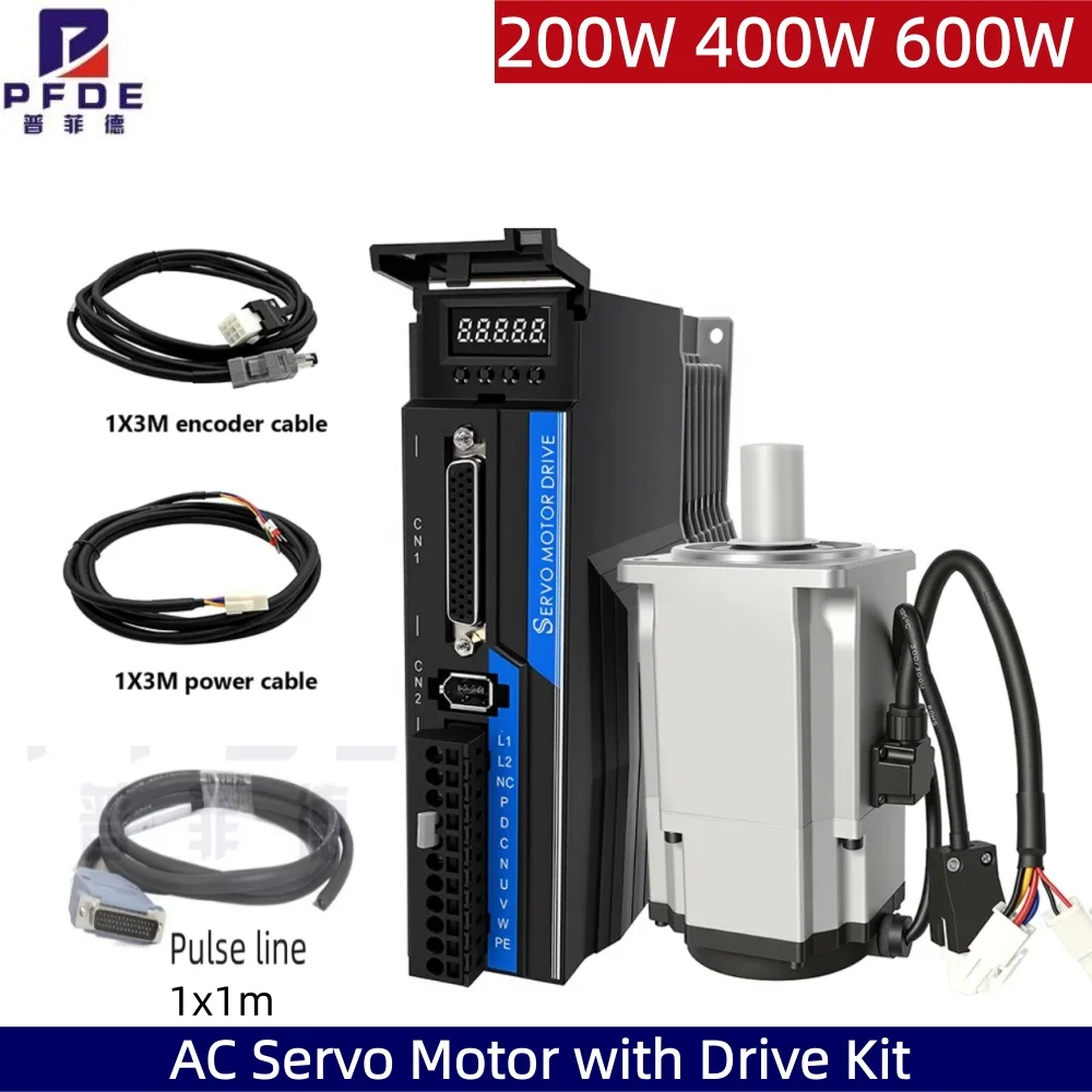 AC Servo Motor with Drive Kit 200W 400W 600W 3000rpm 60 Flange Driver RS485 + 17-bit Magnetic Encoder + 3m Encoder Cable CNC
