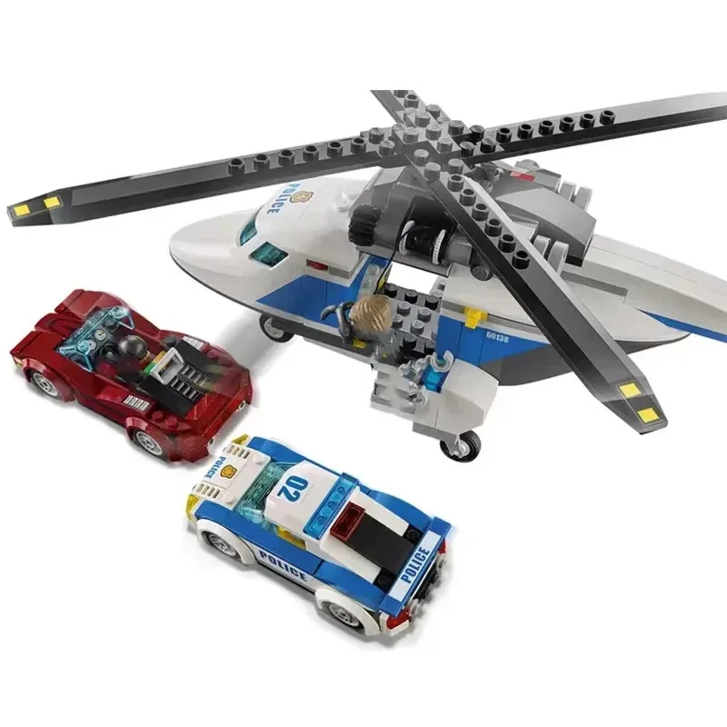 Conjuntos de tijolos compatíveis série cidade blocos de construção de alta velocidade polícia perseguição helicóptero moc brinquedos para crianças presentes 60138