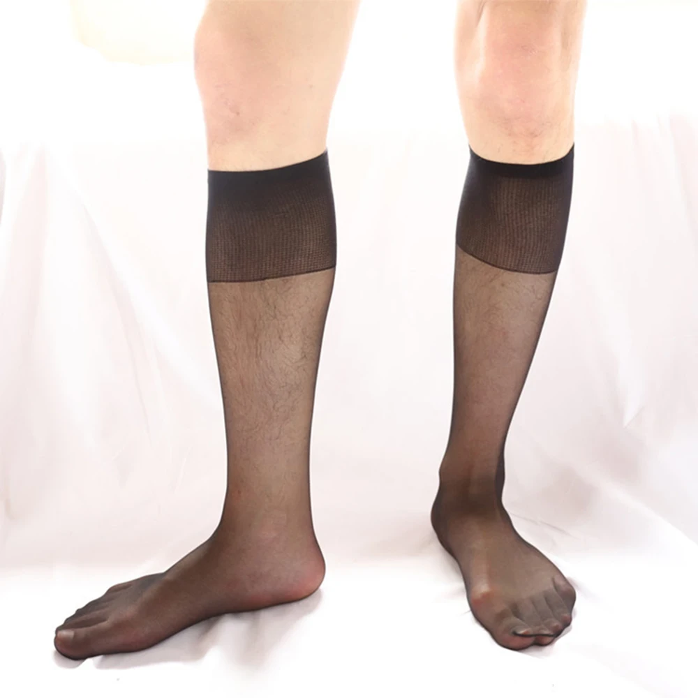 1 Pair Men's Casual Business Formal Dress Silk Socks Traceless See-Through Breathable Stockings Male Tube Socks