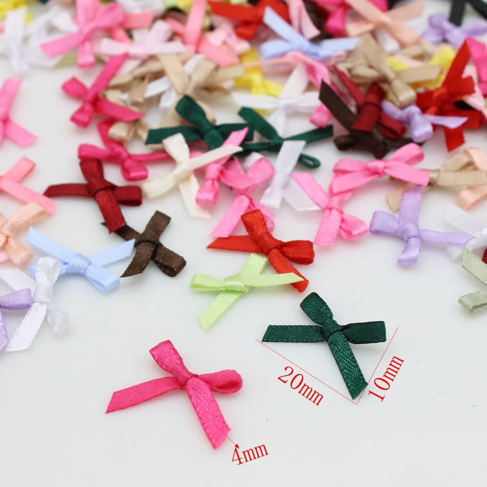 100pcs 1-2cm (Very Small) Mini Polyester Satin Ribbon Bows Tie Scrapbooking Embellishment Hair Clips Pets Hair Bow Crafts