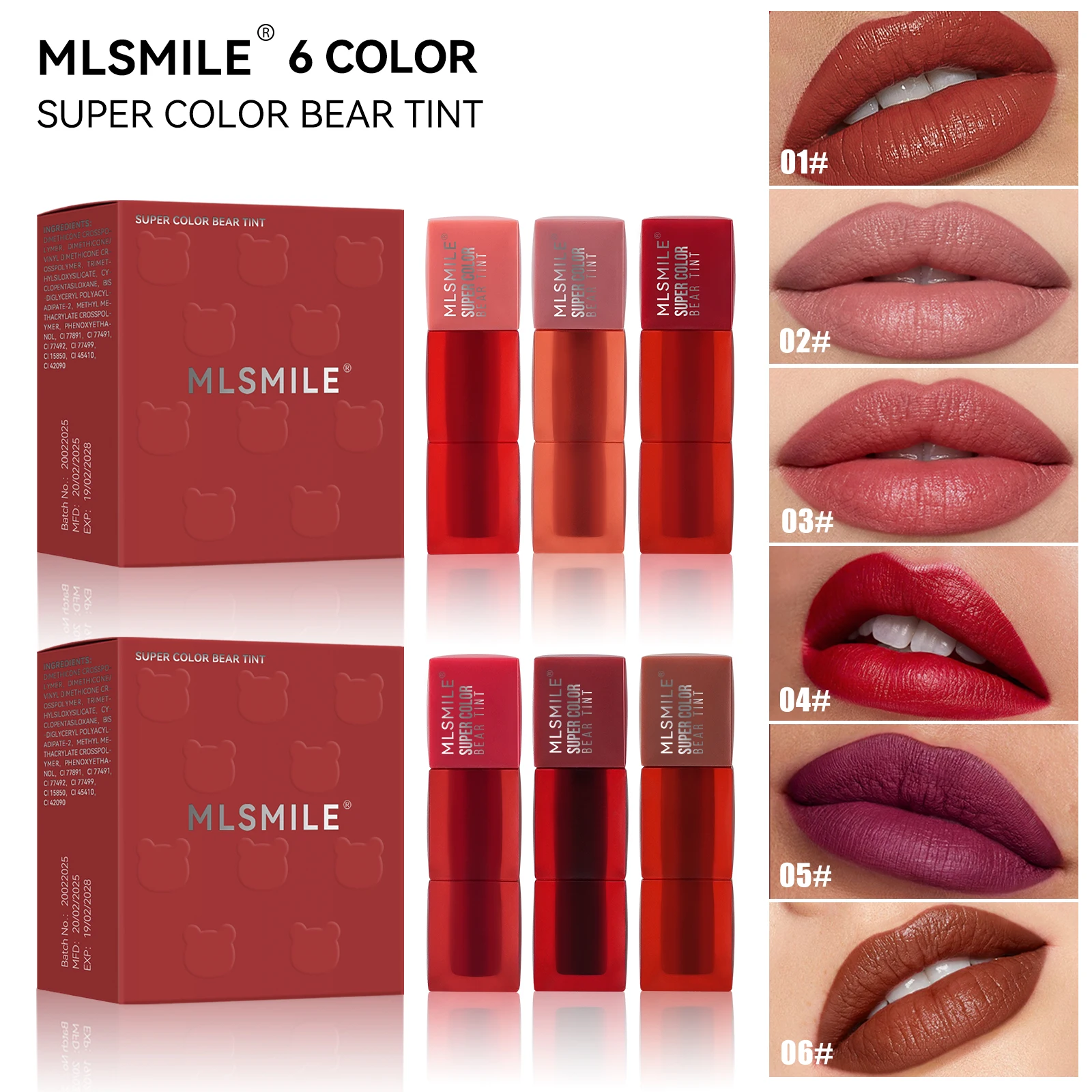 MLSMILE 3 Matte Velvet Teddy Lip Gloss de longa duração, não pegajoso, cor de longa duração Brilho labial leve e não pegajoso