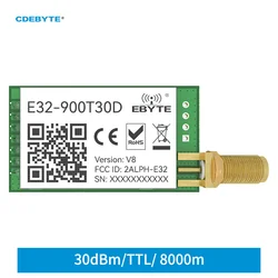 LoRa Wireless Serial Port Transmissor, 30dBm, 868 MHz, 915MHz, 1W, CDEBYTE, E32-900T30D-V8.X, SMA-K Antena, DIP 8km