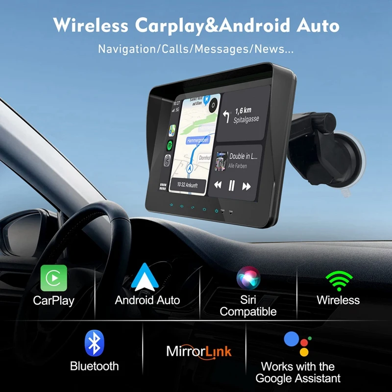 Wireless Carplay Android Auto, Portable Touch Screen Automatic Multimedia Player, Car Stereo With Mirror Link/Bluetooth Durable