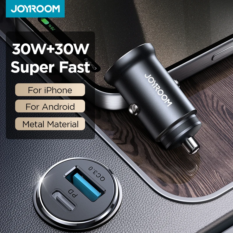 

Joyroom 30W USB C Car Charger Adapter PD QC3.0 Mini Metal USB Charger Fast Charging Phone Charger for iPhone Samsung Huawei